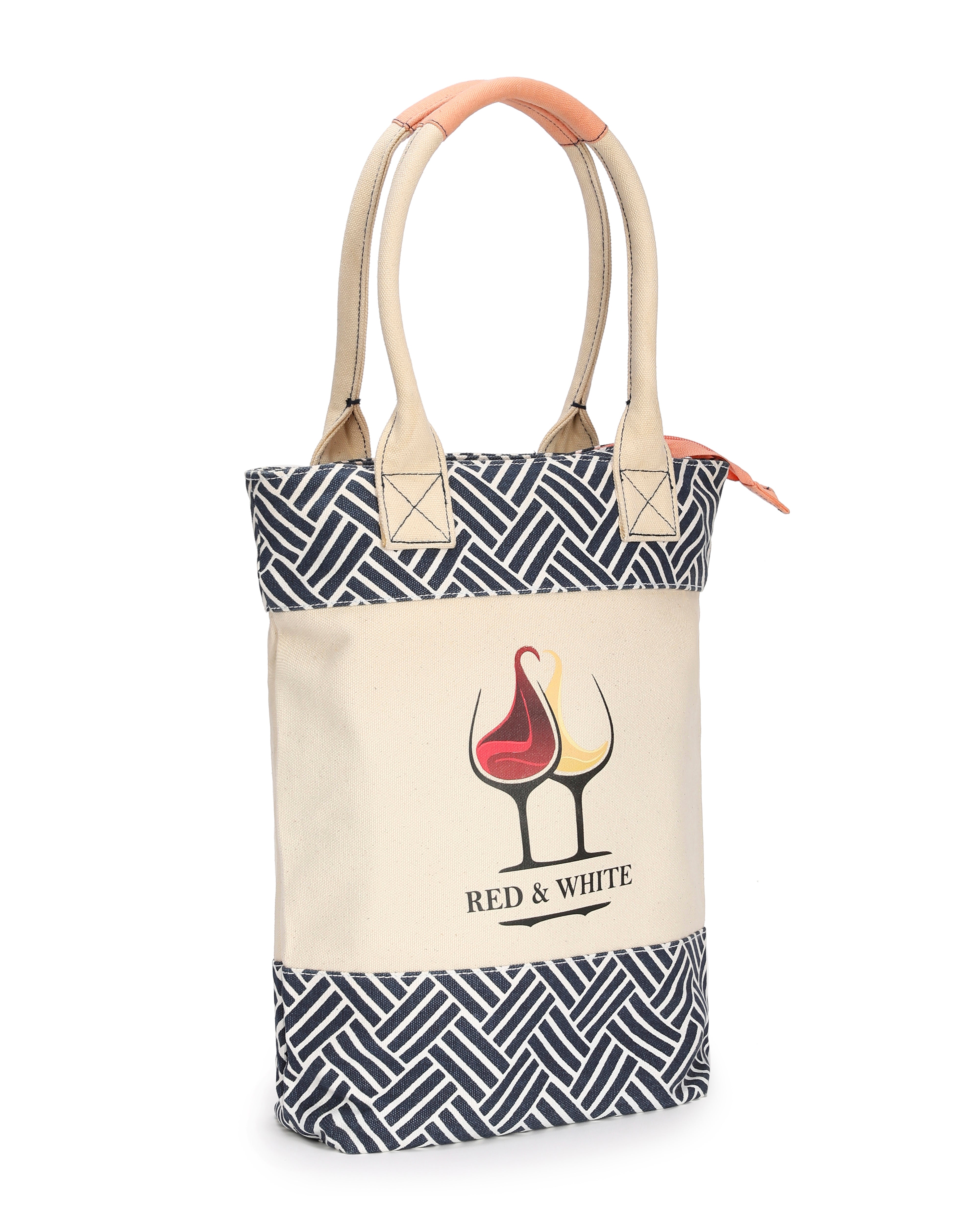 Double bottle wine tote - Red & White glasses Print