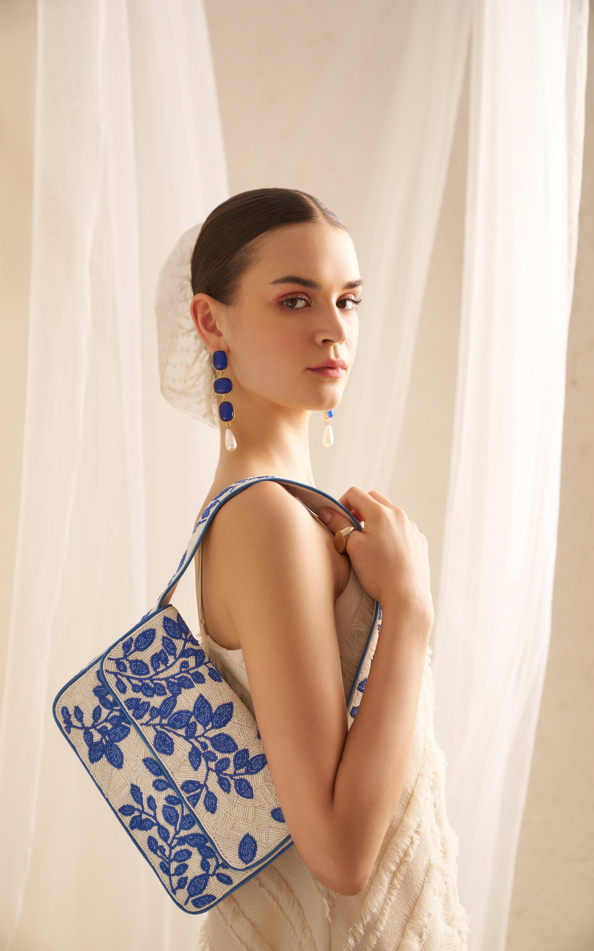 BLUE AND WHITE GENIE SHOULDER BAG