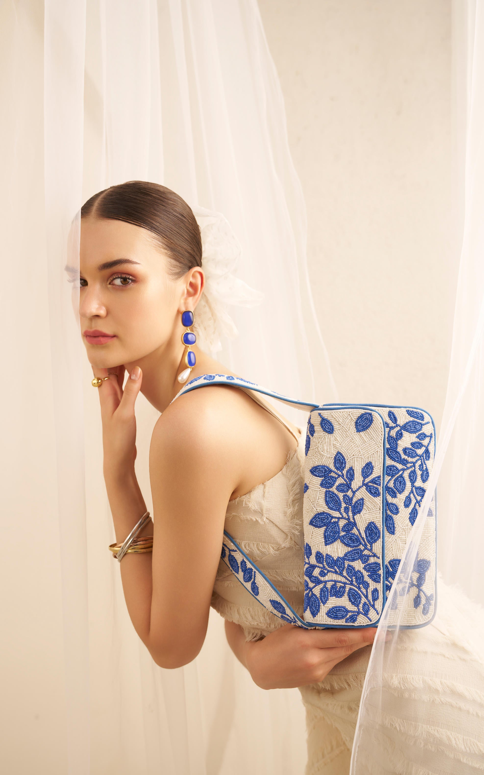 BLUE AND WHITE GENIE SHOULDER BAG