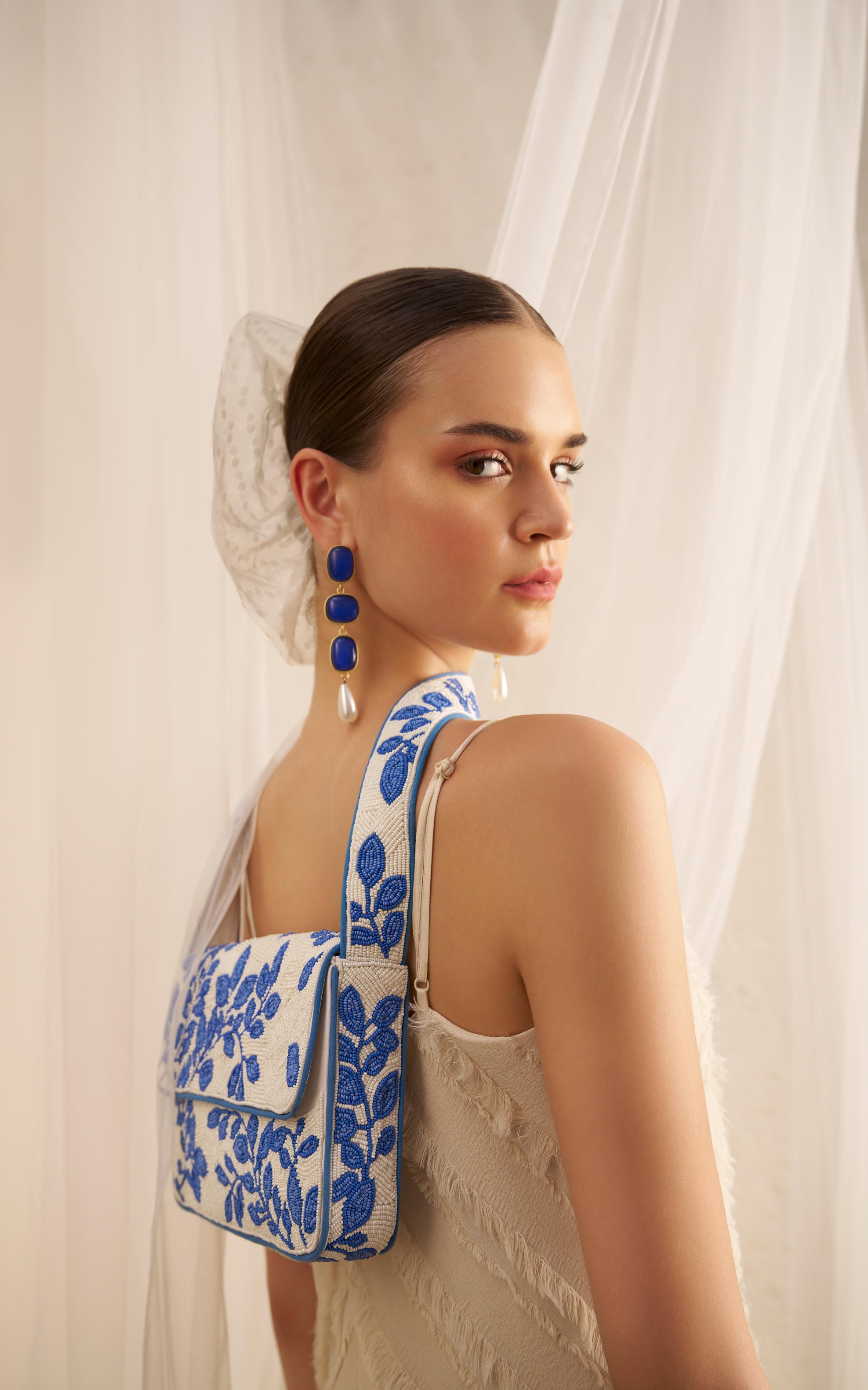 BLUE AND WHITE GENIE SHOULDER BAG