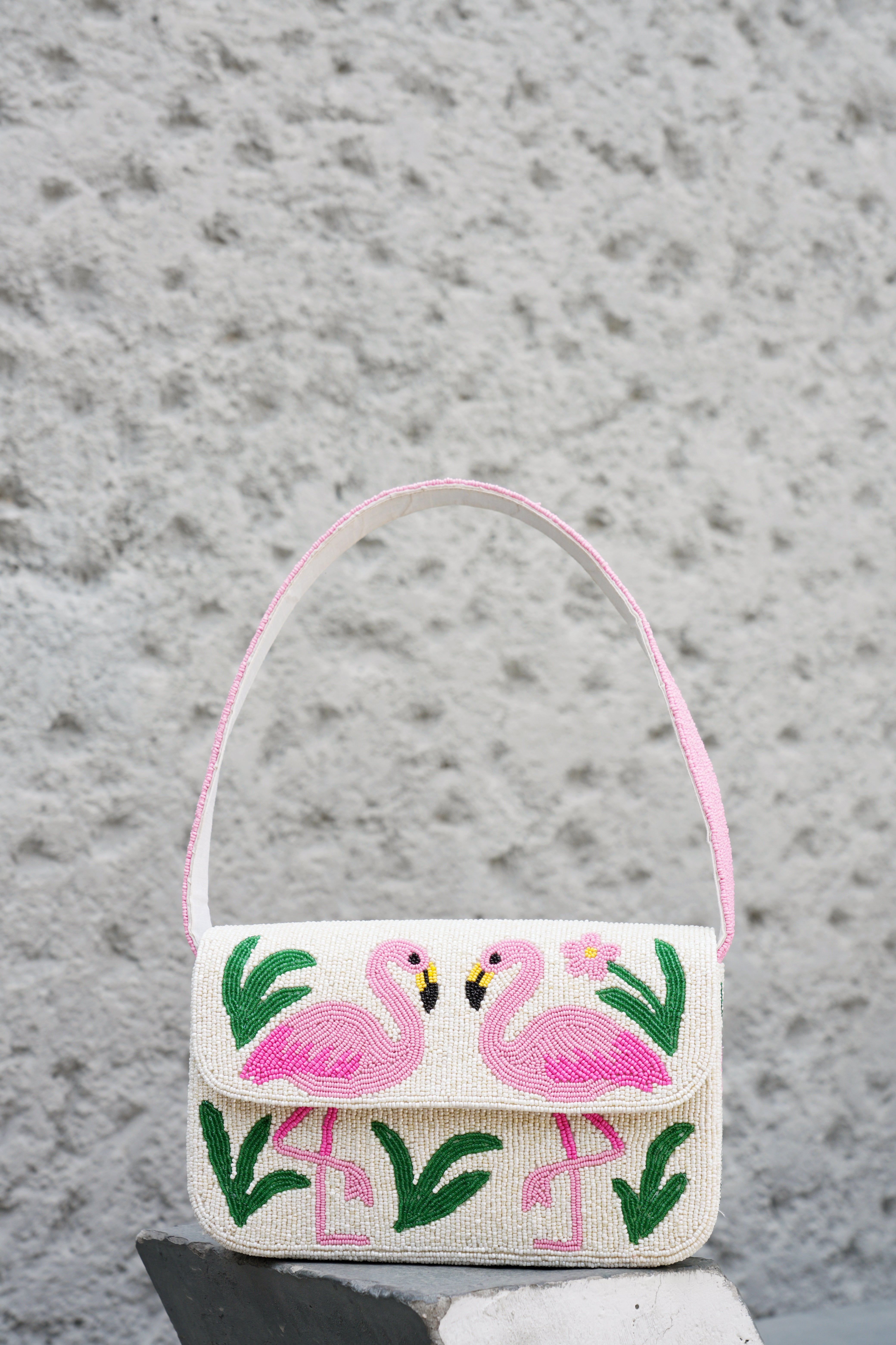Flamingo Paradise Beaded Shoulder Bag