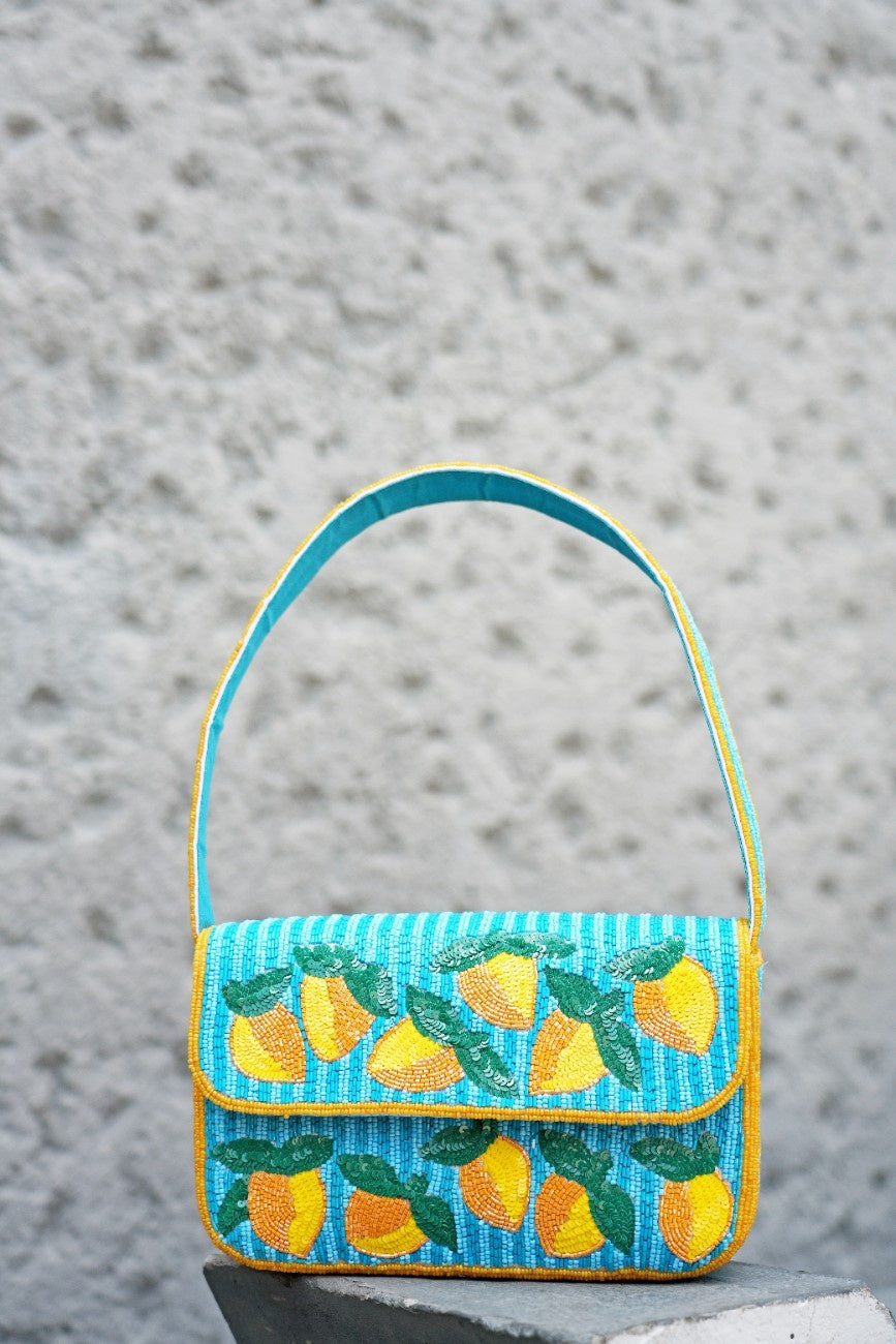 Peaches and Stripes beaded shoulder bag