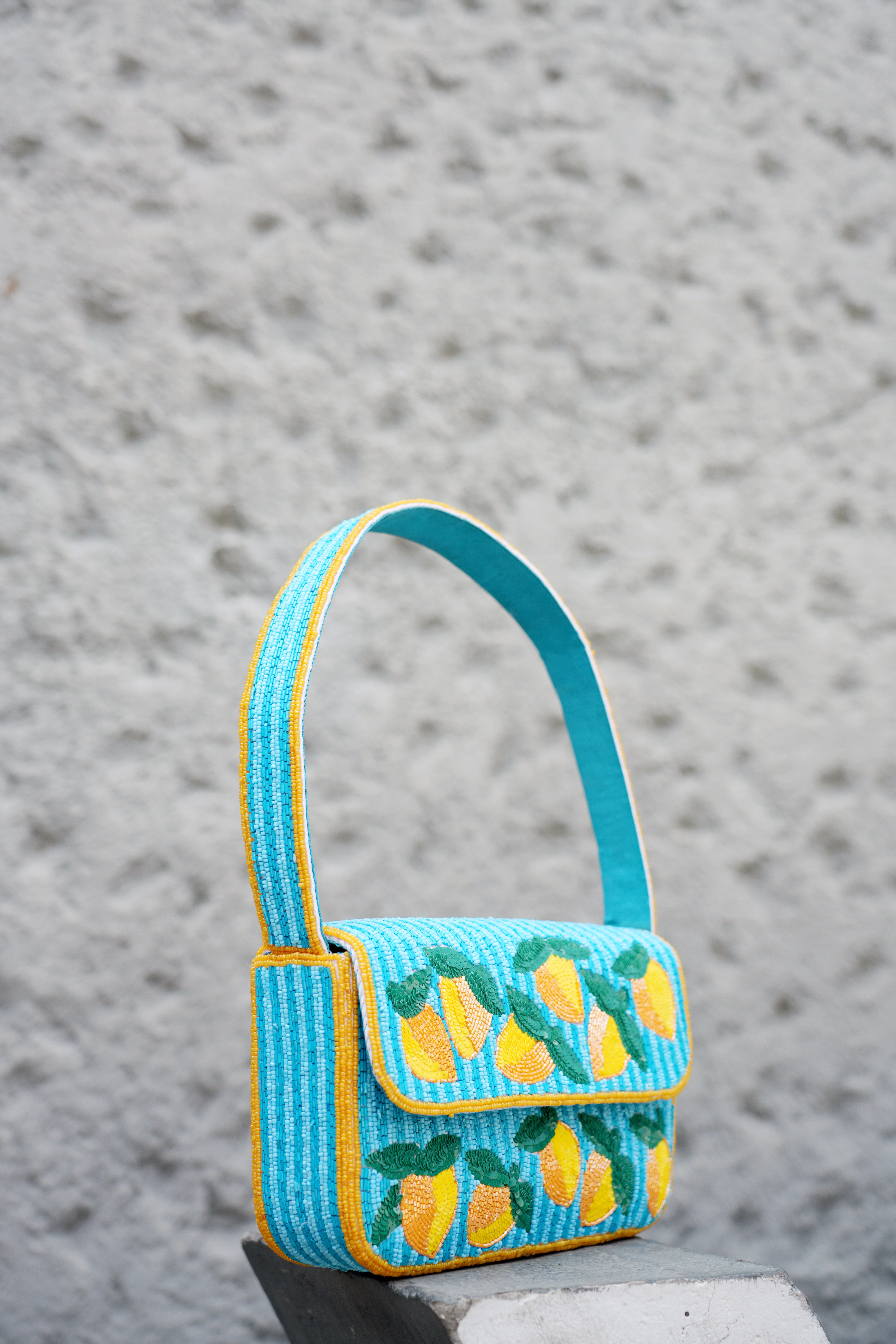 Peaches and Stripes beaded shoulder bag