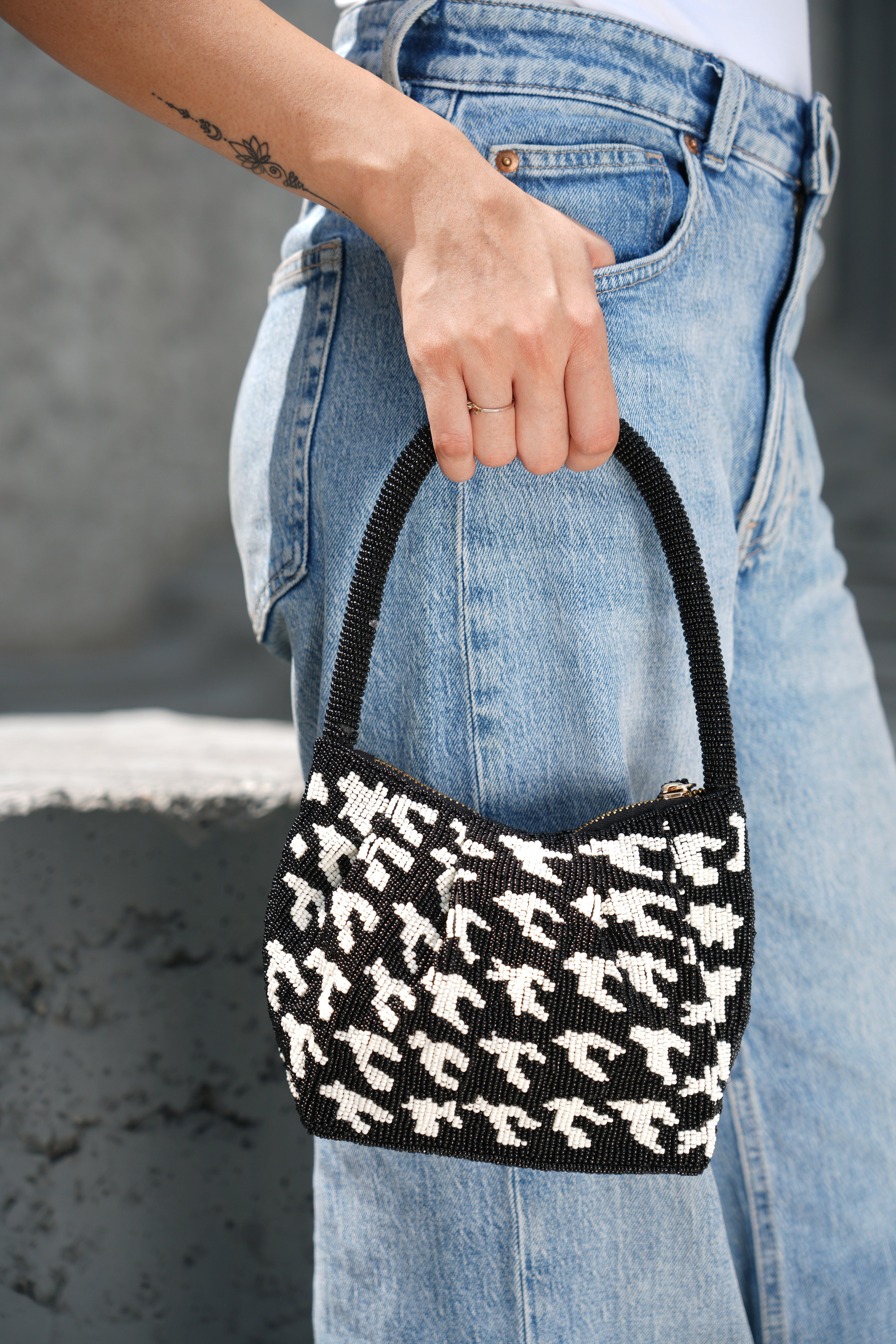 Houndstooth Beaded Bag