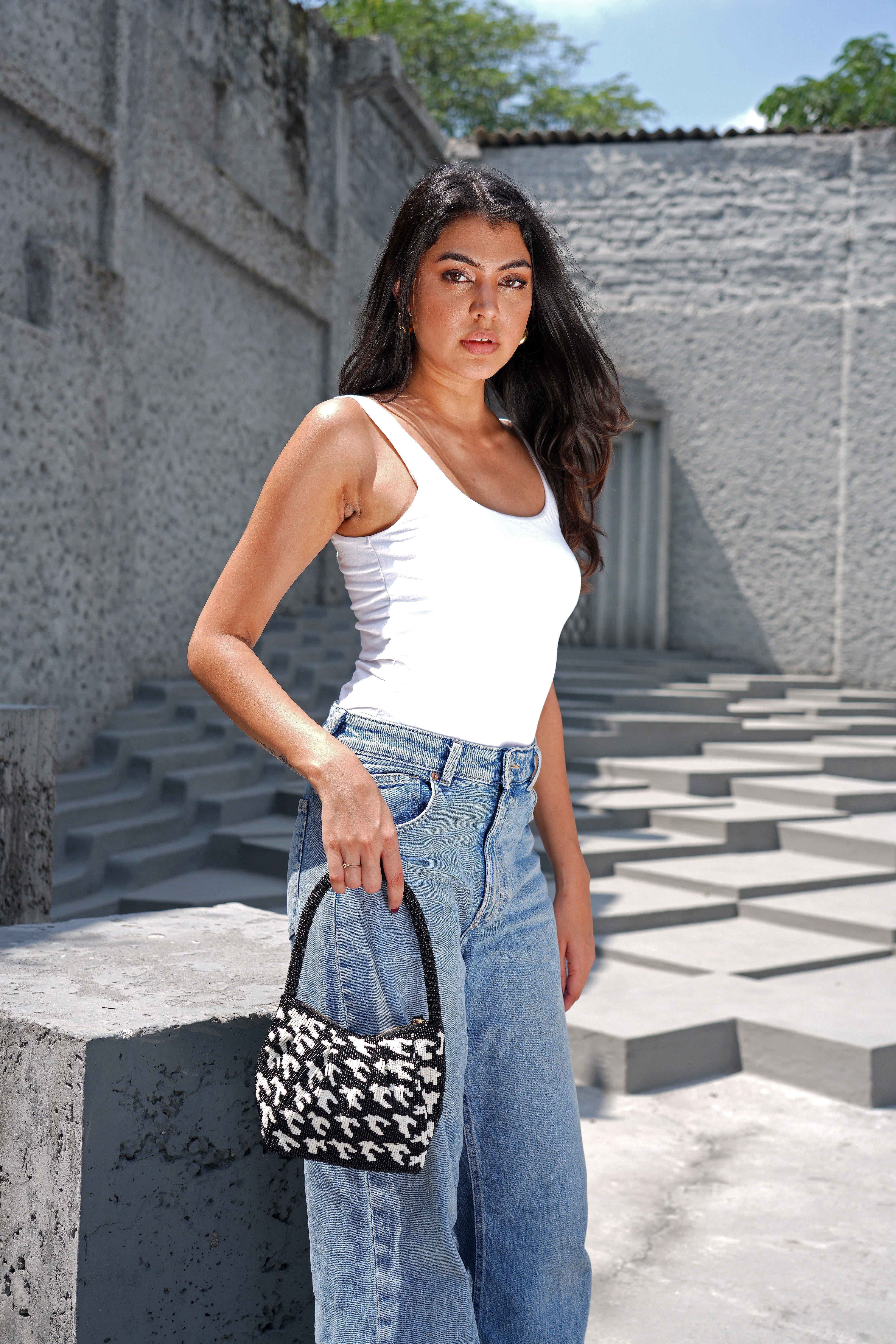 Houndstooth Beaded Bag