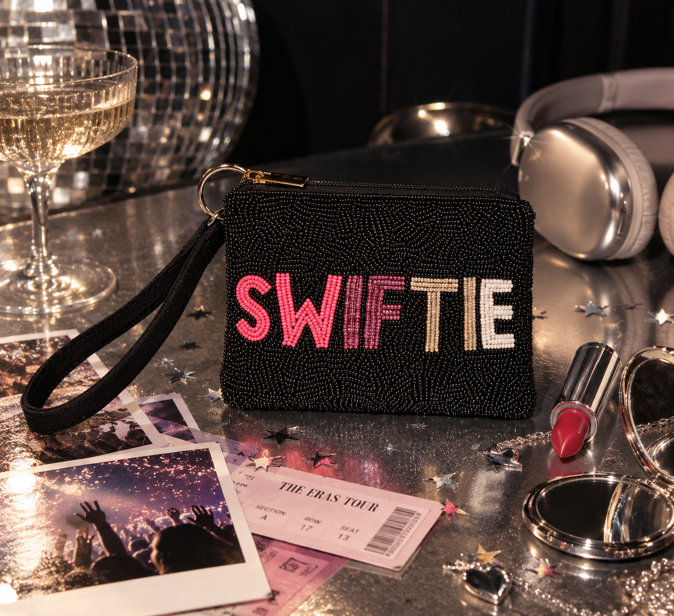 SWIFTIE– Black Beaded Wristlet Pouch | Meur