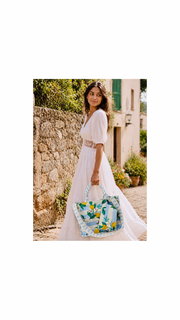 MAIN SQUEEZE LEMON BOXY TOTE WITH POUCHETTE