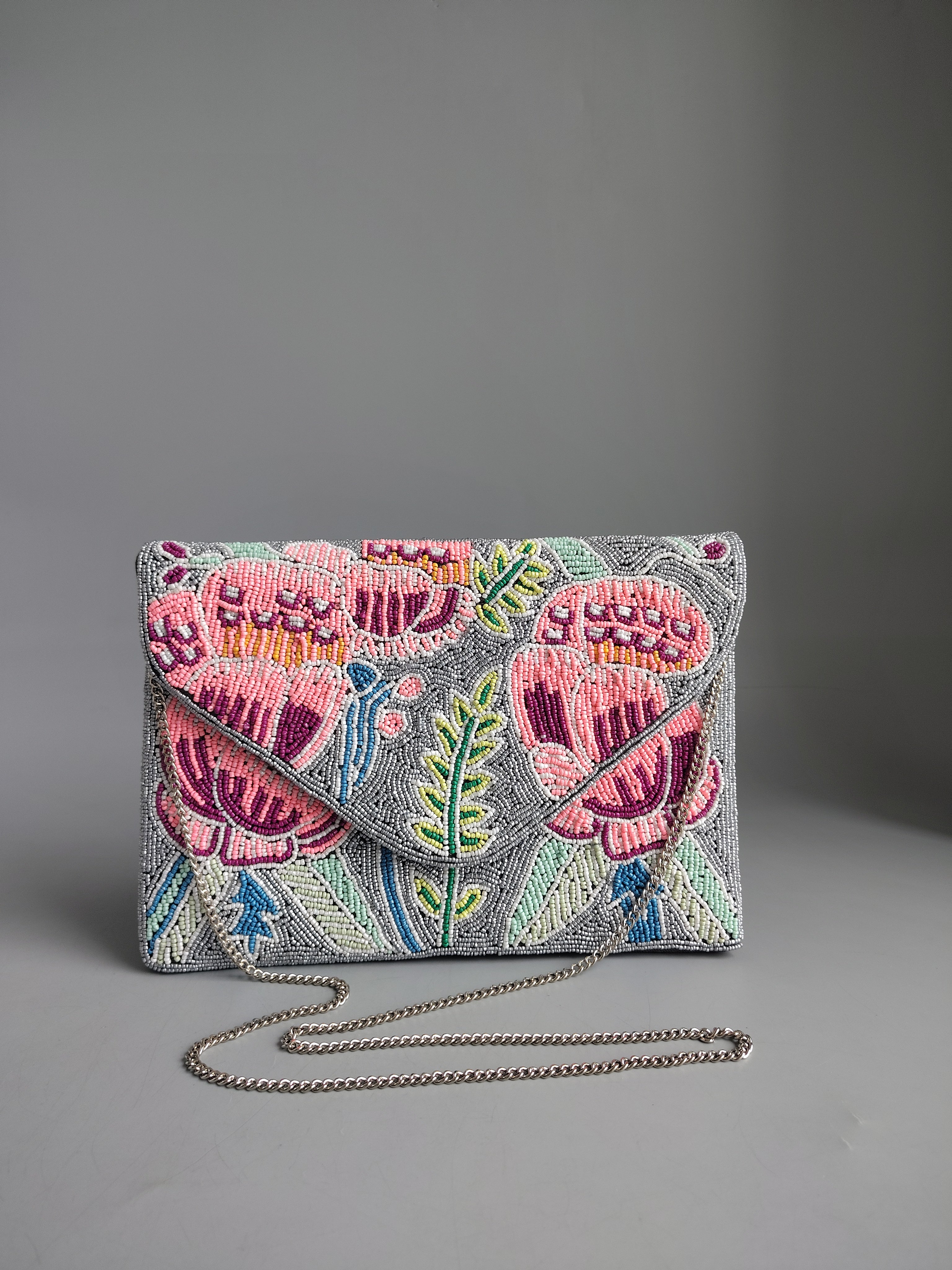 BEADED LOTUS ENVELOPE SLING CLUTCH
