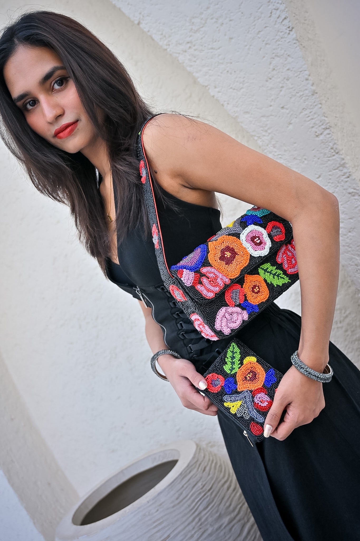 BLOOM BABY BLACK BEADED SHOULDER BAG SET