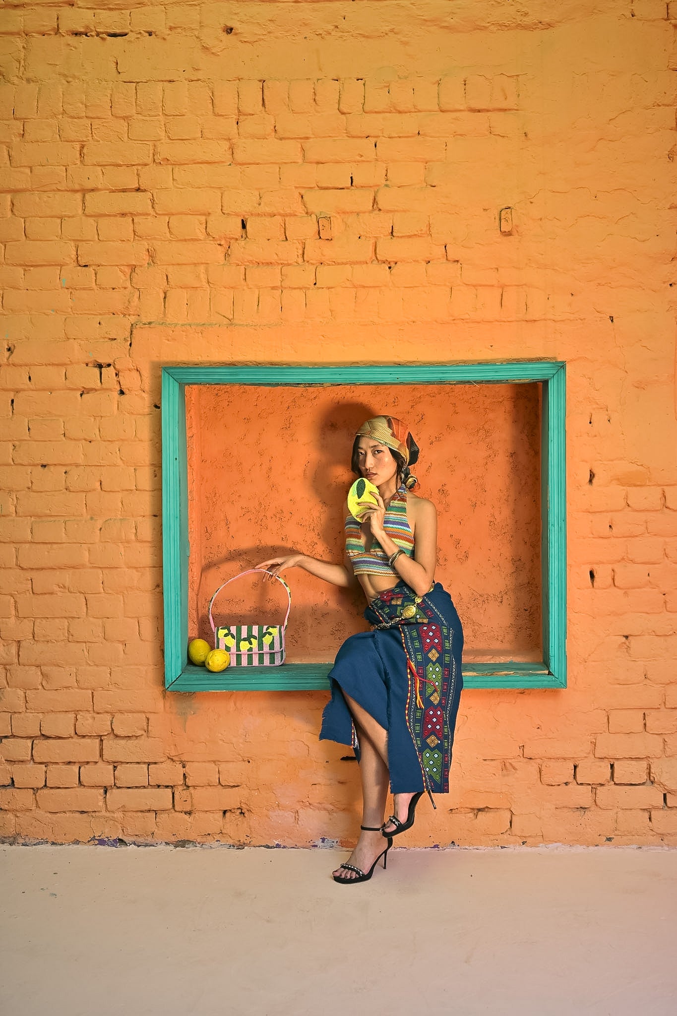 NATKHAT NIMBU LEMON & LEMONY BEADED SHOULDER BAG & COIN POUCH