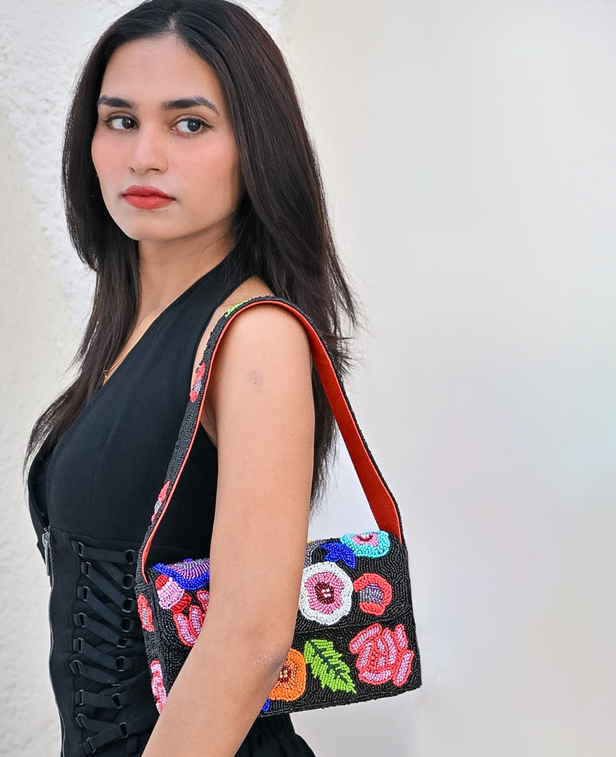 BLOOM BABY BLACK BEADED SHOULDER BAG SET