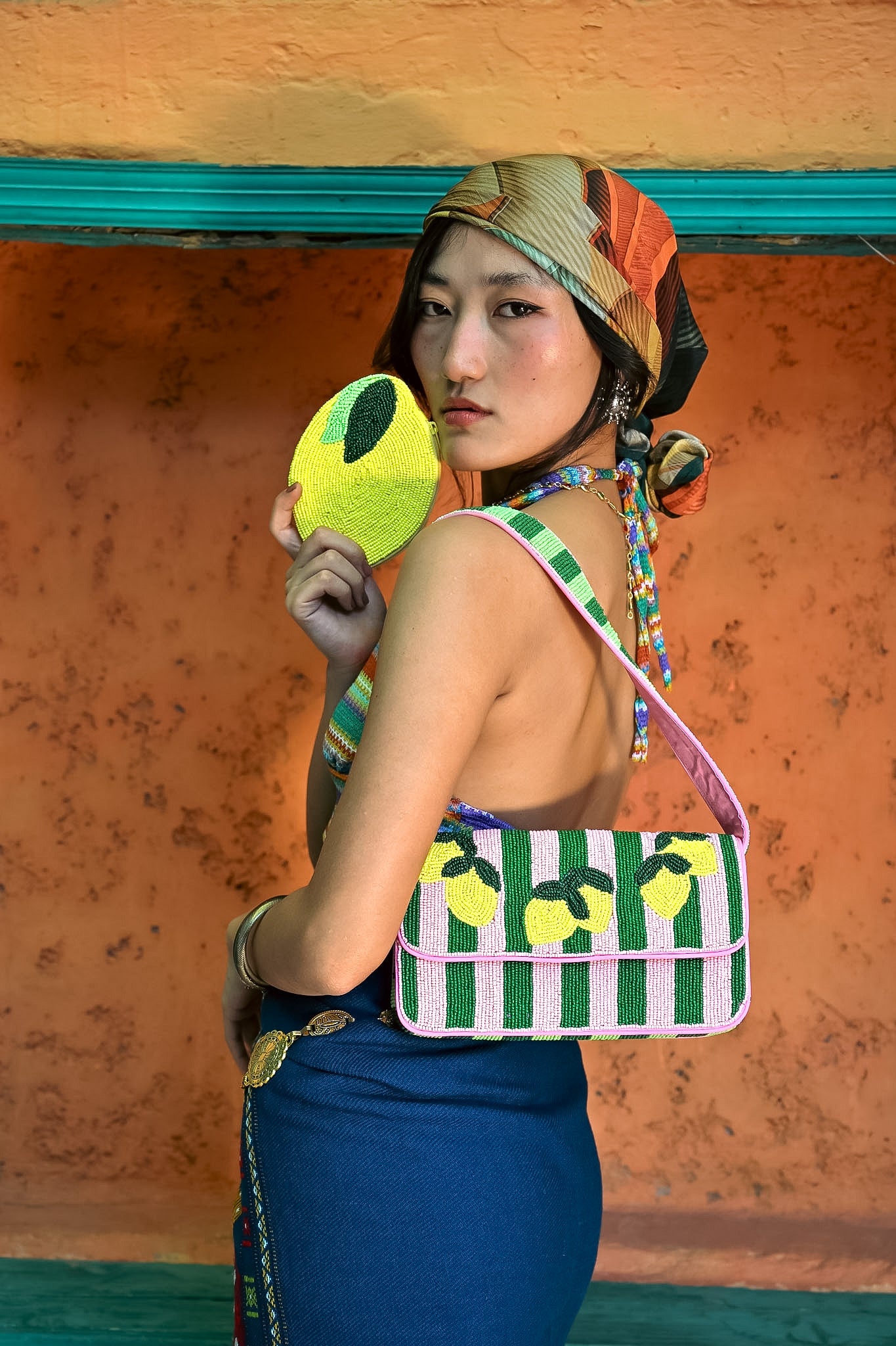 NATKHAT NIMBU LEMON & LEMONY BEADED SHOULDER BAG & COIN POUCH