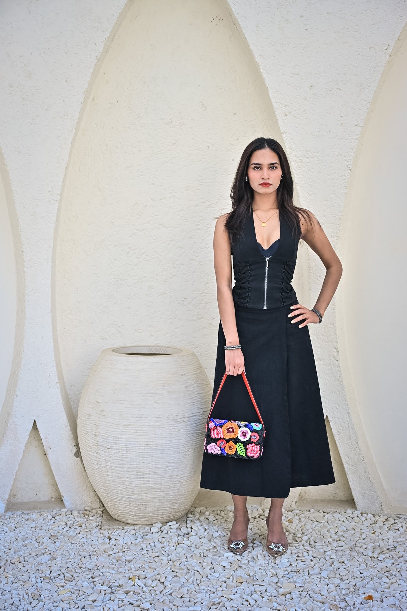 BLOOM BABY BLACK BEADED SHOULDER BAG SET