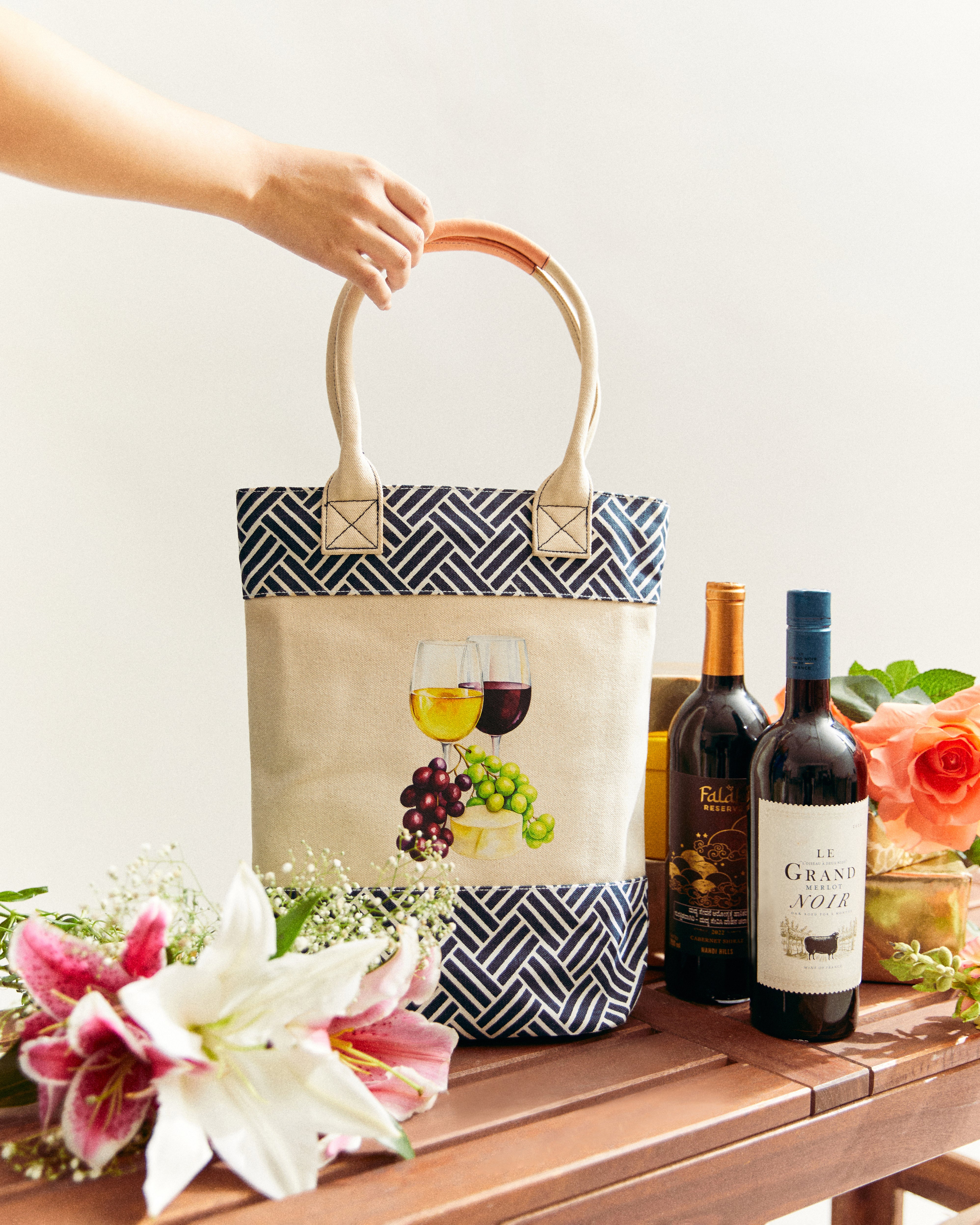 Double bottle wine tote - Grapes Print