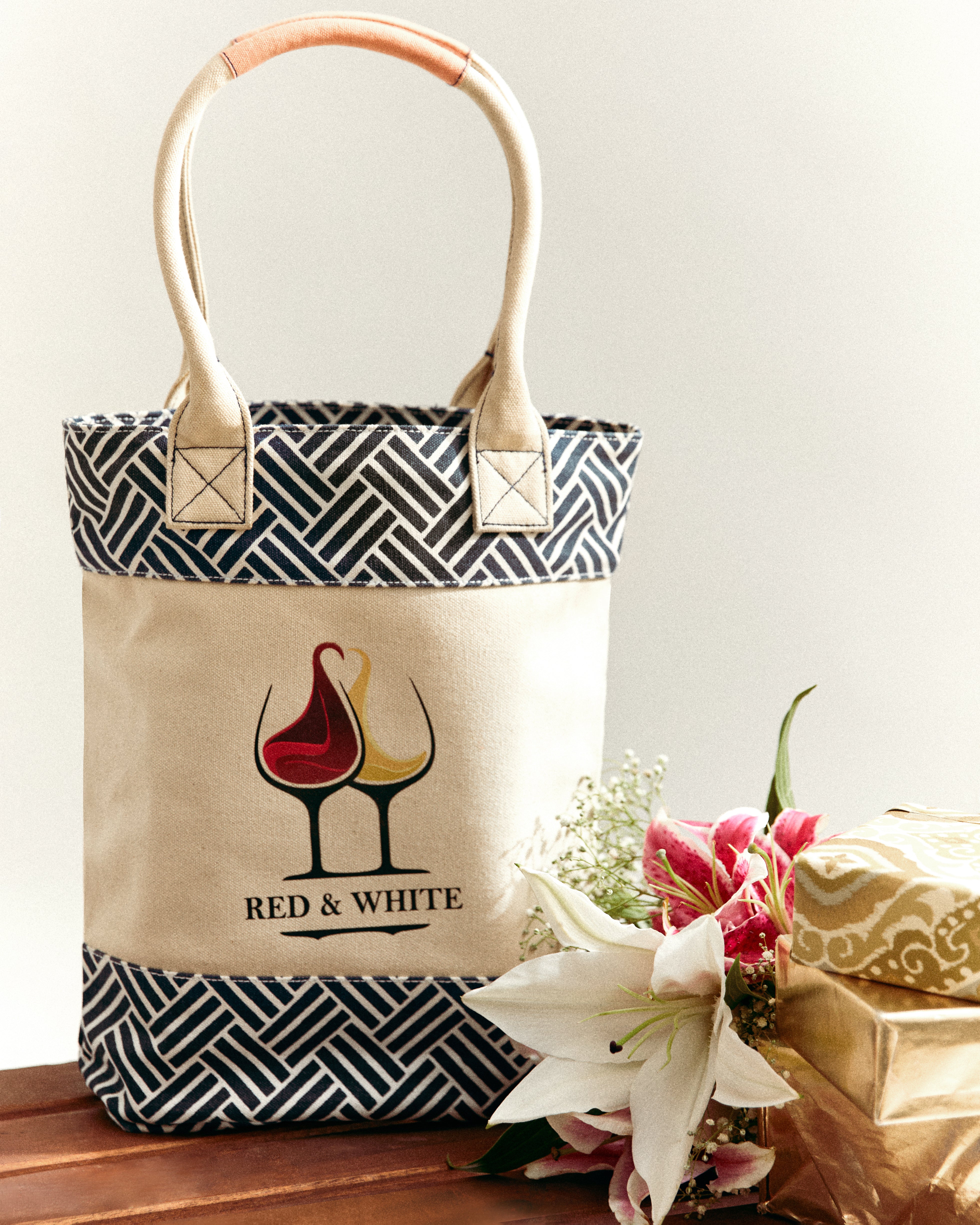 Double bottle wine tote - Red & White glasses Print