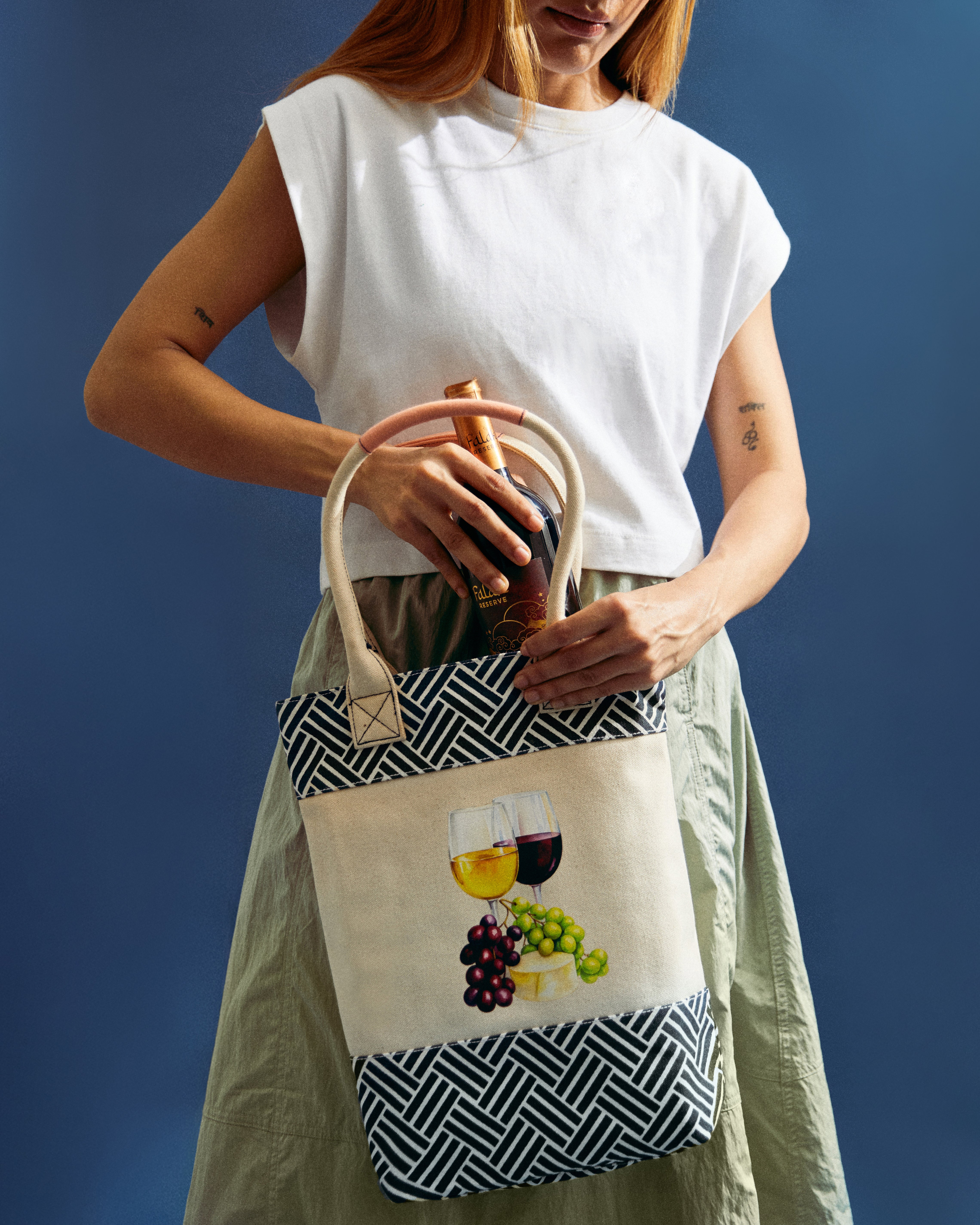 Double bottle wine tote - Grapes Print