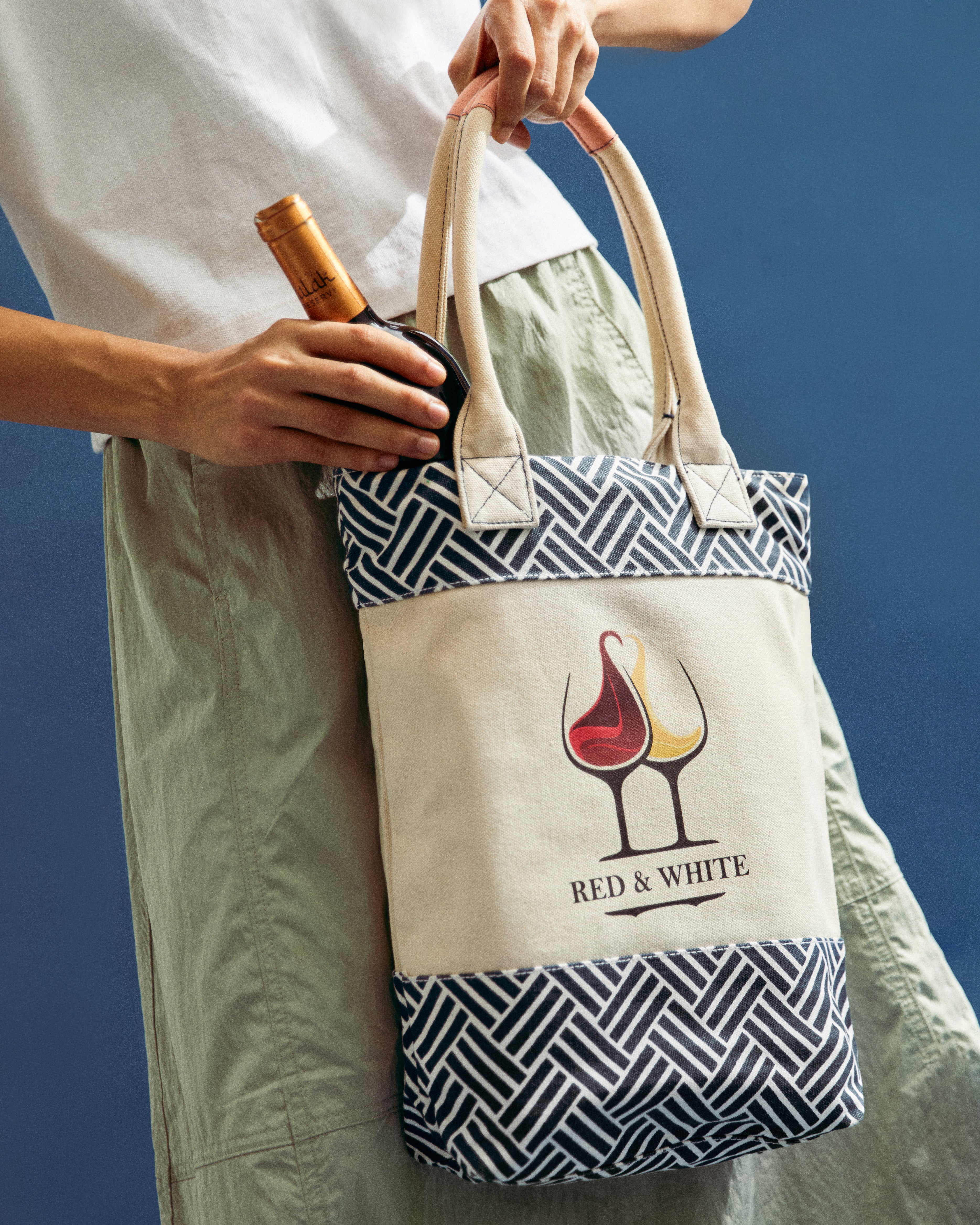 Double bottle wine tote - Red & White glasses Print