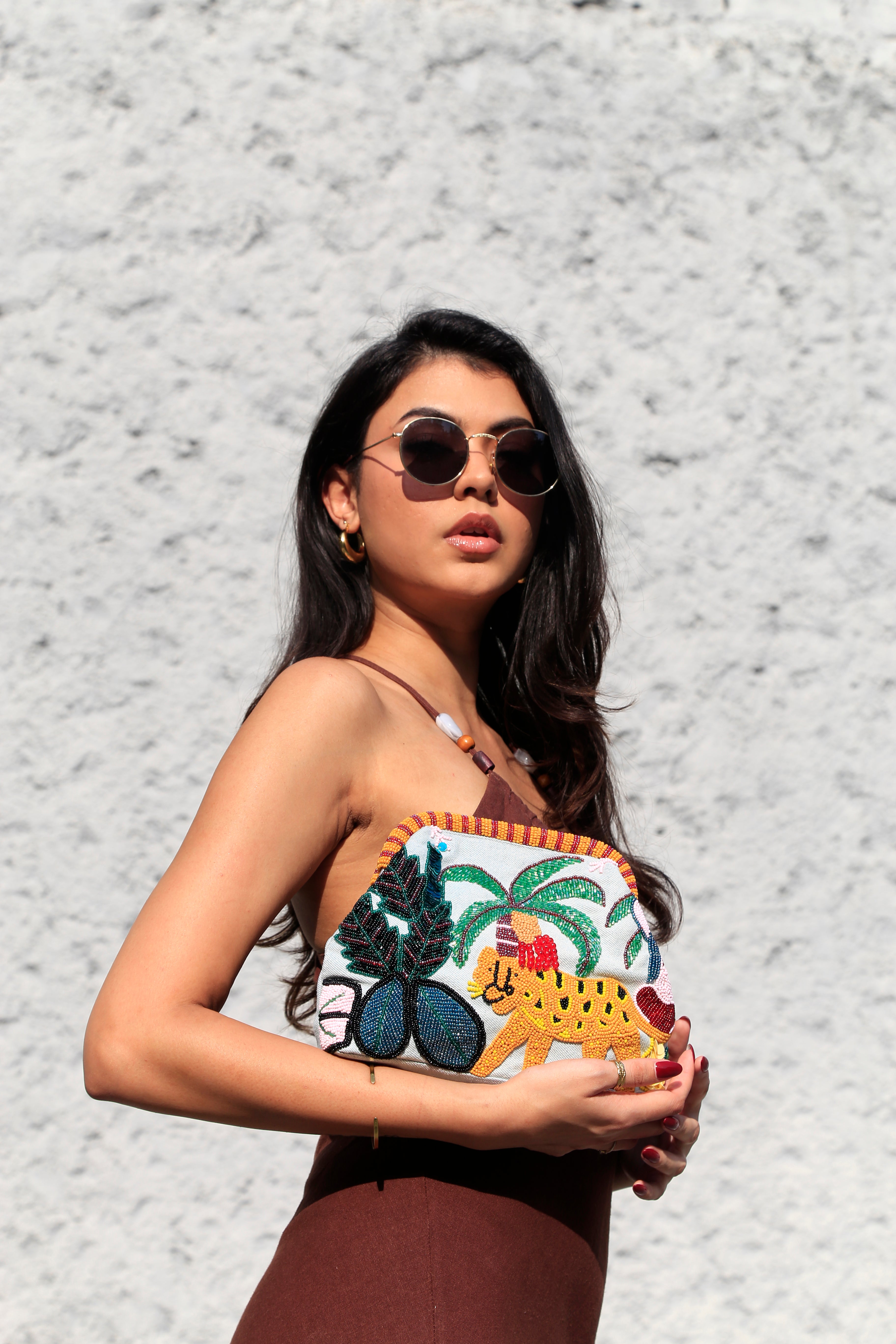 Tropical Charm Cheetah Beaded Clutch