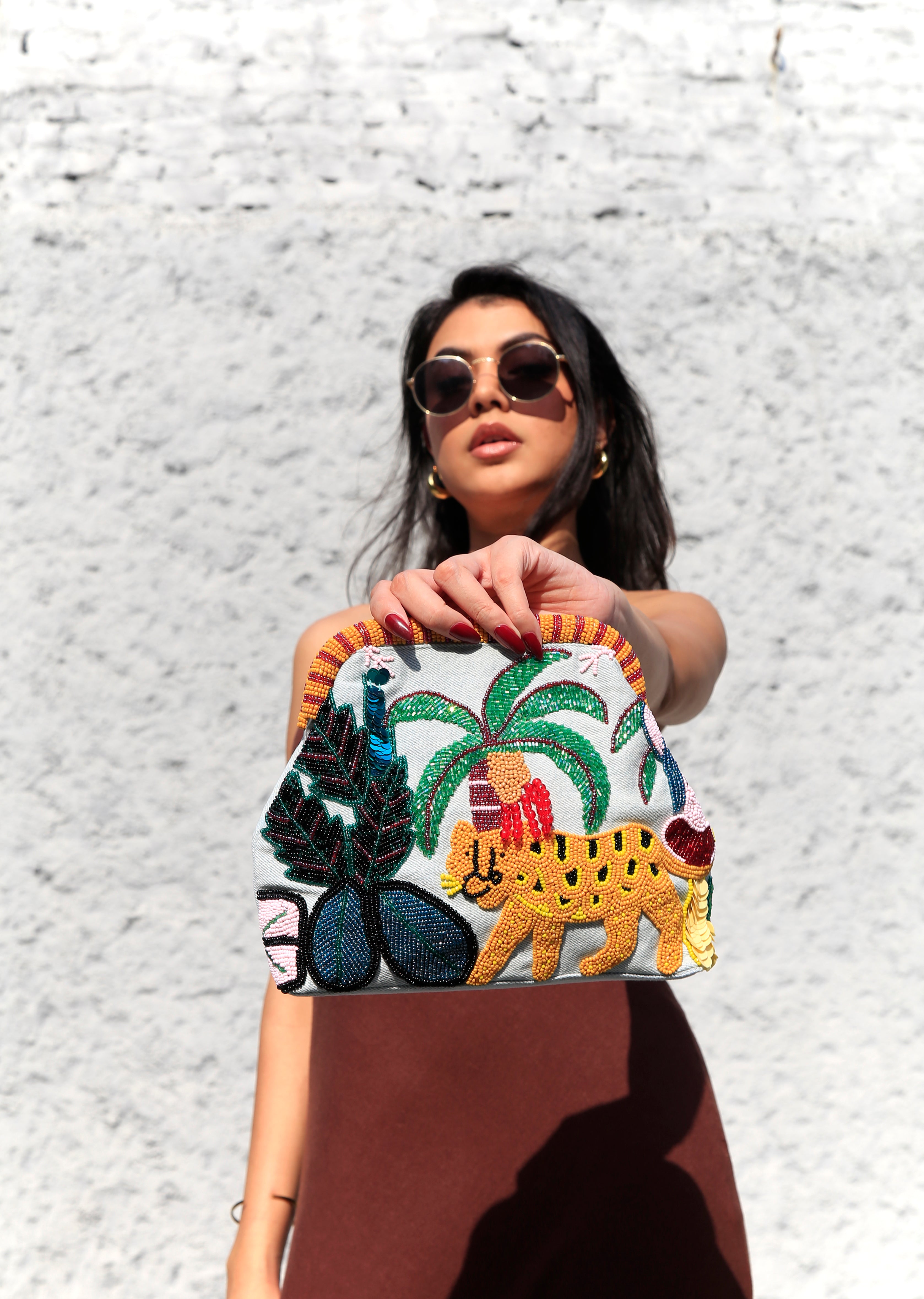 Tropical Charm Cheetah Beaded Clutch