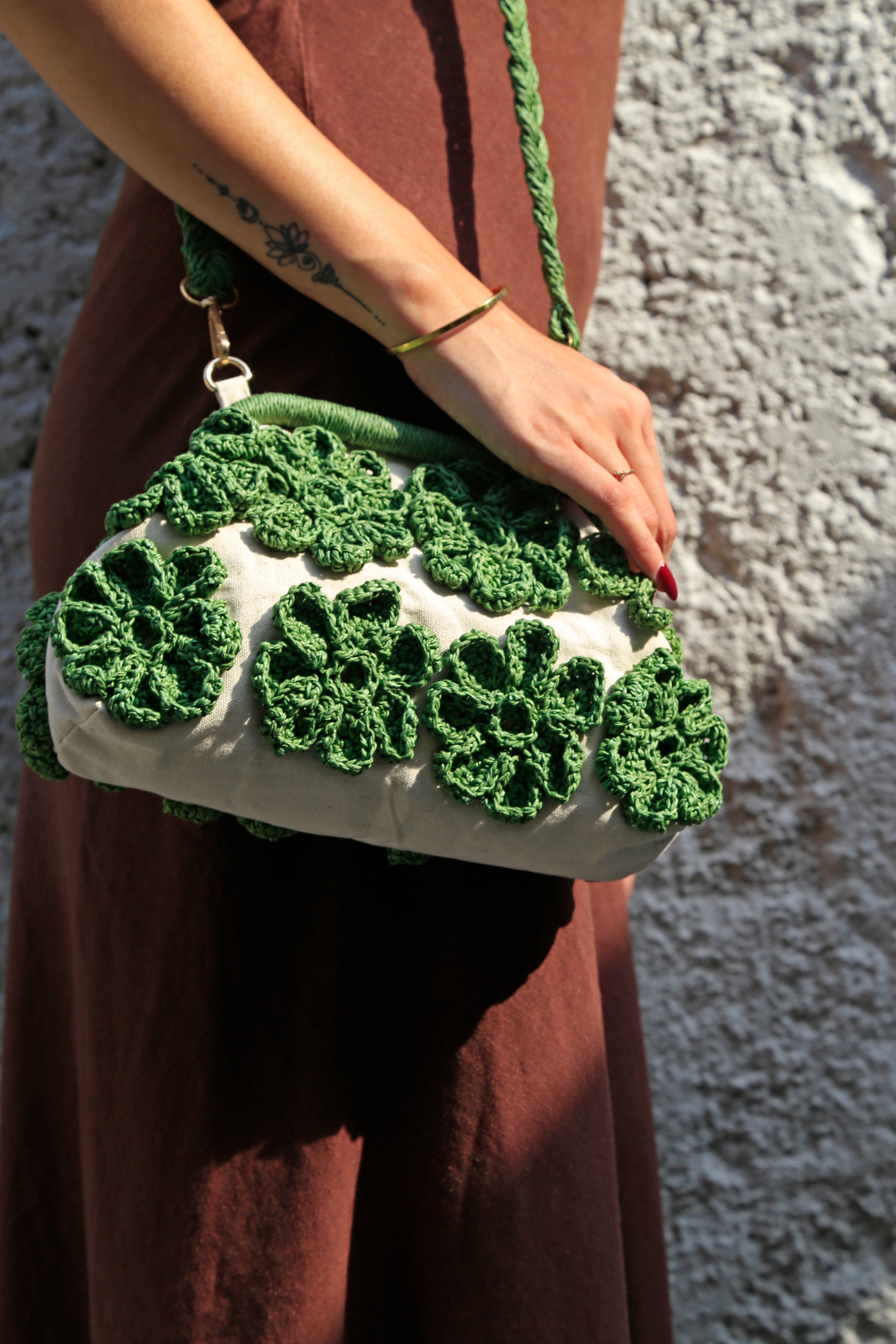 Verdant green Crochet Bloom Bag