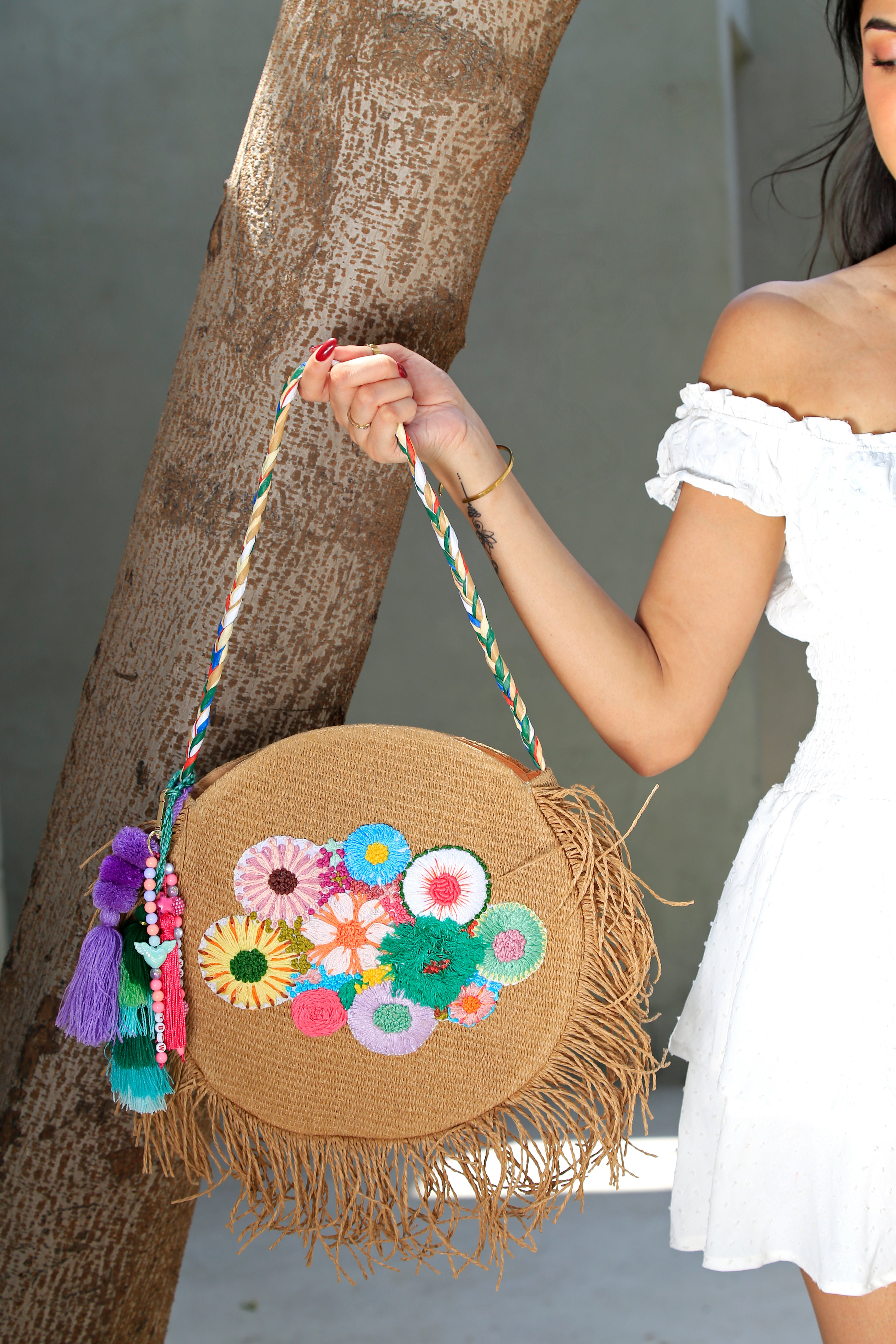 Tropical Bloom Fringe Raffia Bag