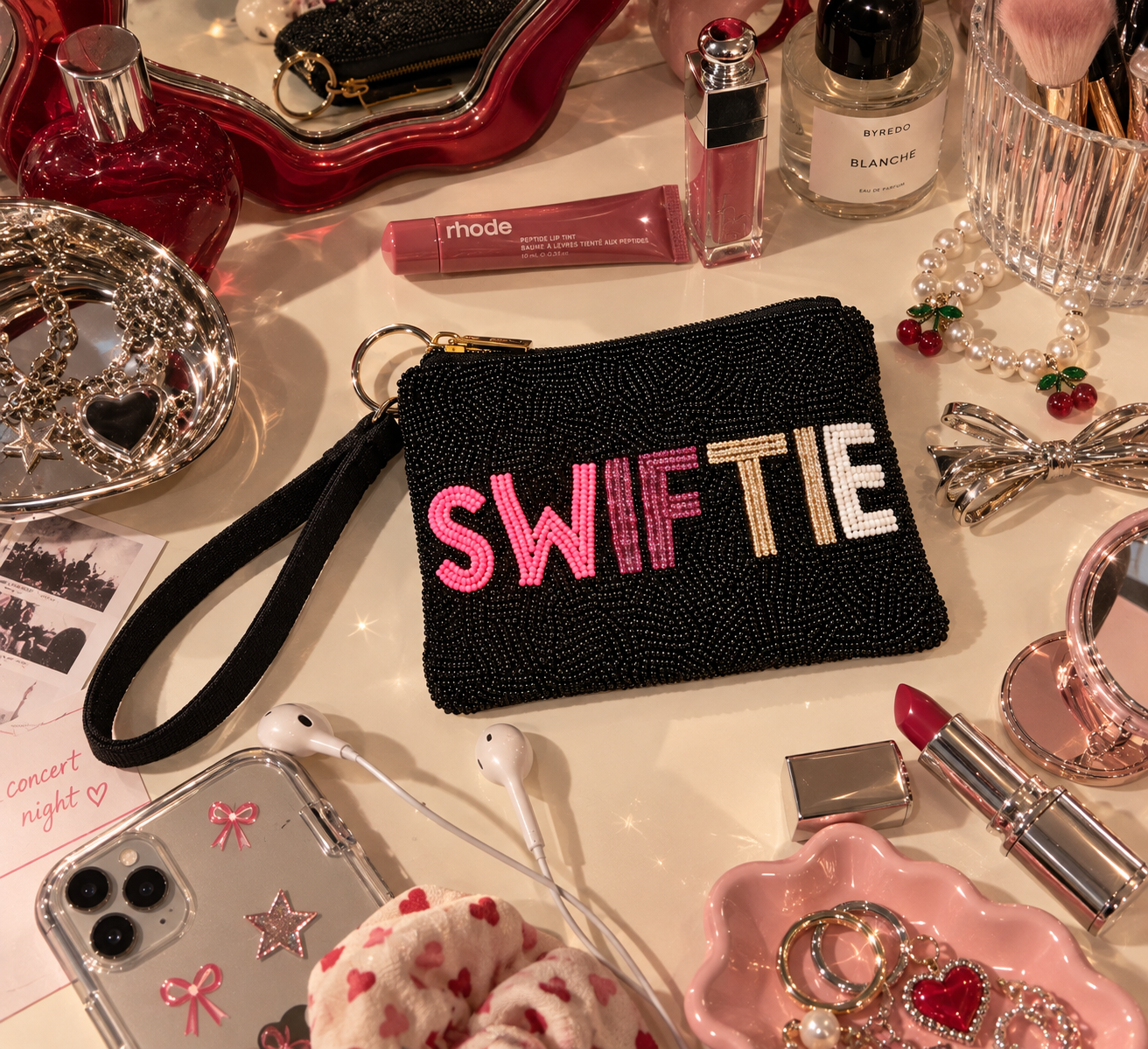 SWIFTIE– Black Beaded Wristlet Pouch | Meur