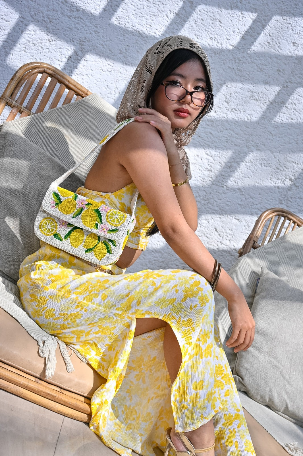 Citrus Crush Beaded Shoulder Bag & Coin Pouch Set