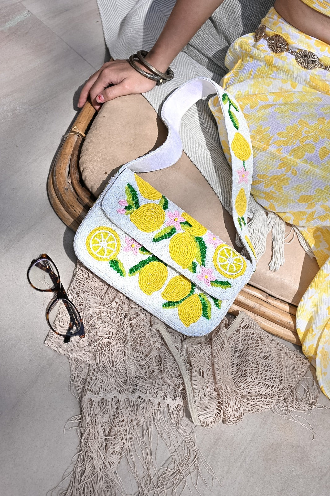 Citrus Crush Beaded Shoulder Bag & Coin Pouch Set