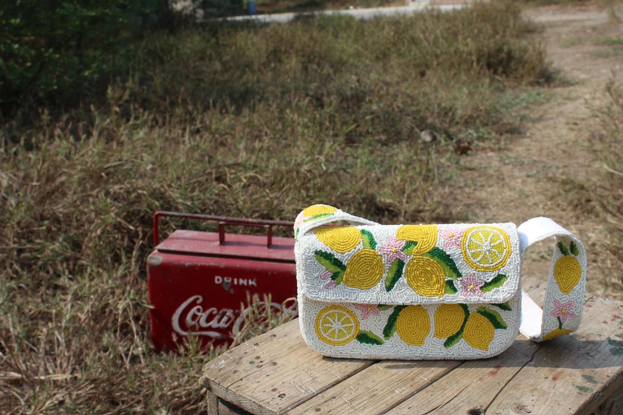 Citrus Crush Beaded Shoulder Bag & Coin Pouch Set