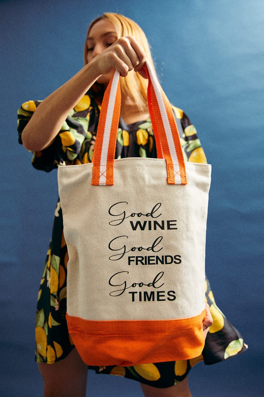 IPFC DOUBLE BOTTLE WINE TOTE - Good Wine print