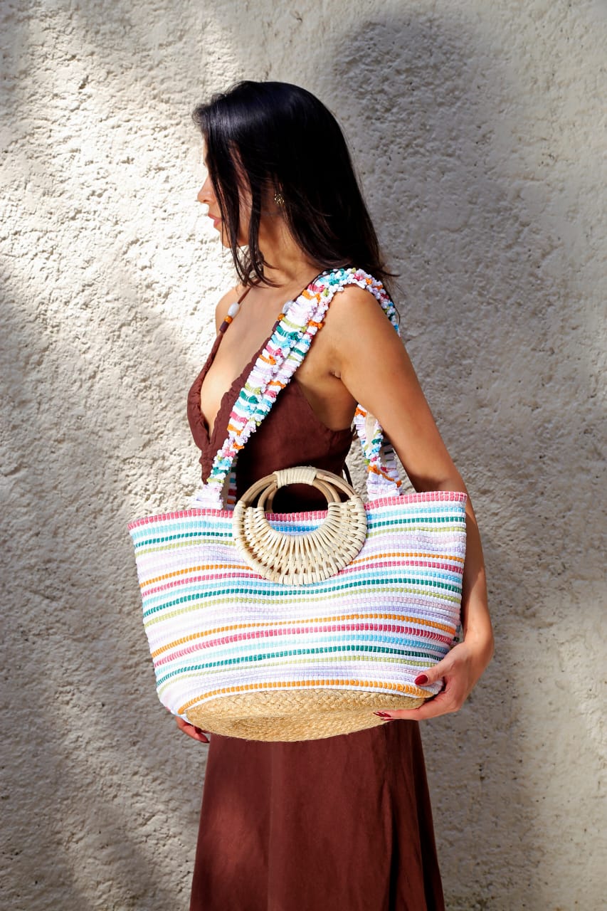 Indian pitta top handle bag with long strap