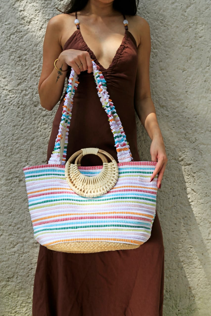 Indian pitta top handle bag with long strap